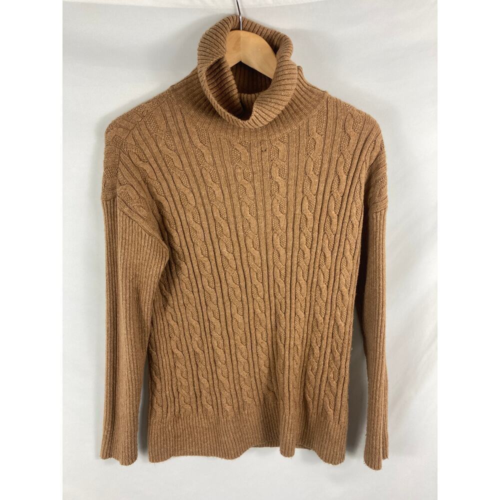 Talbots Mock Neck Brown Cable Knit Sweater Size Medium
